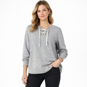 Old Navy Lace-Up Neckline Sweatshirt Women's Size L Light Gray Heathered